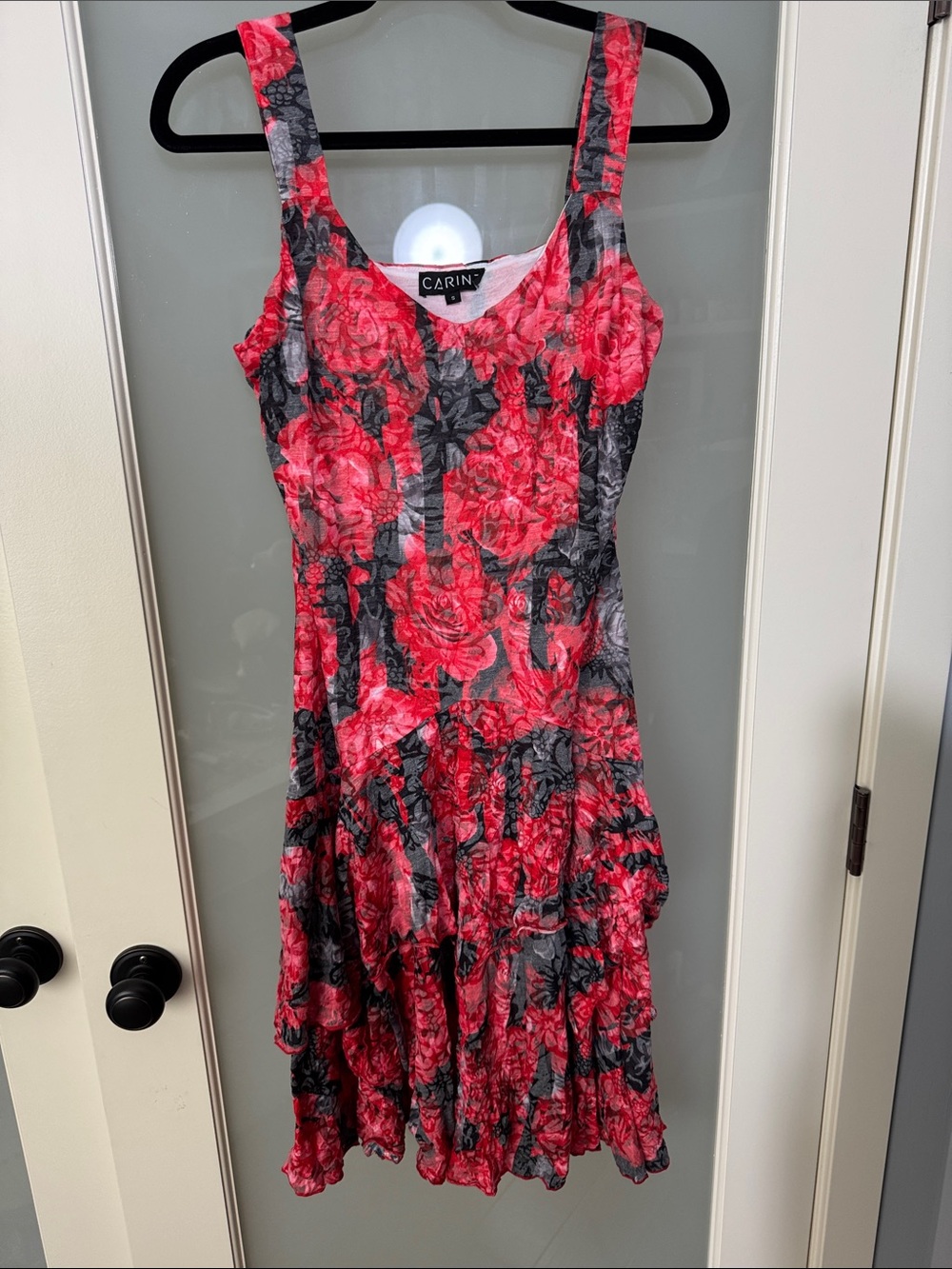 Red & Black Floral Midi Dress